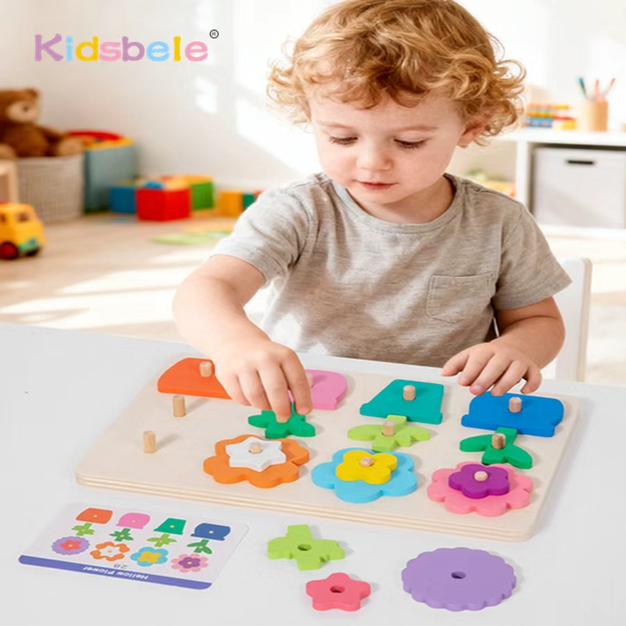 Kids Education Card - Montessori diy flor de madeira quebra-cabeça