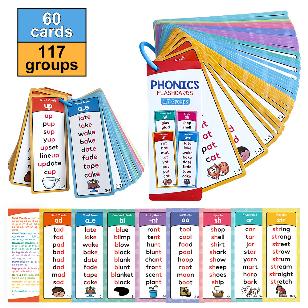 Phonics Card Game - Portátil inglês ortografia natural fonética crianças