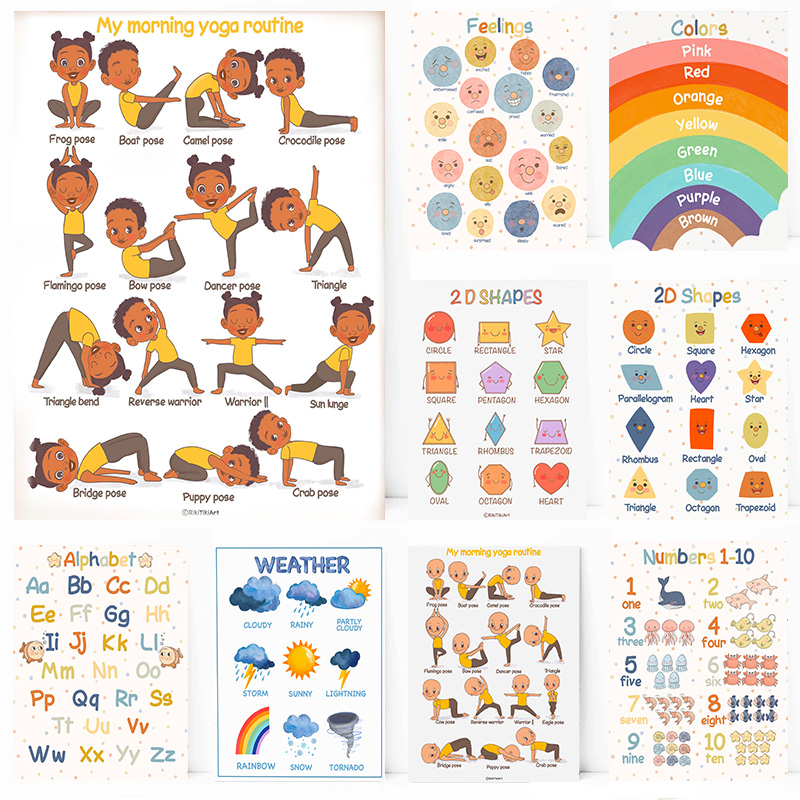 Kids Yoga Education - Pintura em tela 2D (Montessori) -
